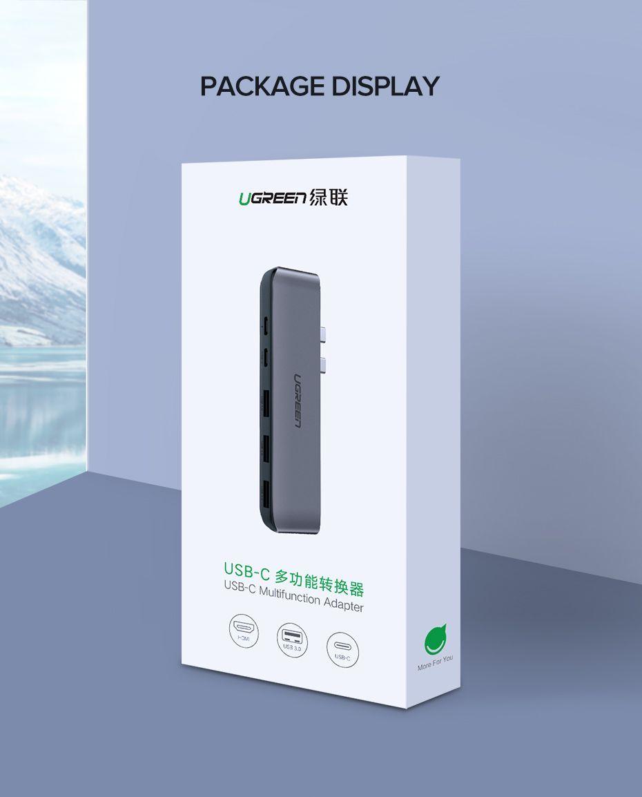 Ugreen UG50963CM206TK Bộ chuyển đổi 2 TYPE C sang 3 USB 3.0 + HDMI + hỗ trợ 2 nguồn TYPE C - HÀNG CHÍNH HÃNG