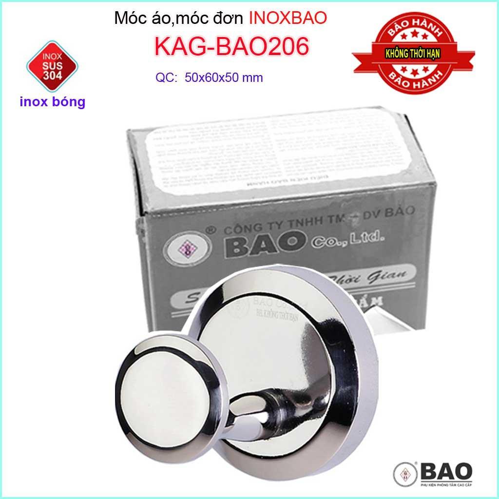 Móc treo đồ cao cấp Inox Bảo KAG-BAO206, móc áo đơn Inox SUS304 dùng khách sạn căn hộ cao cấp