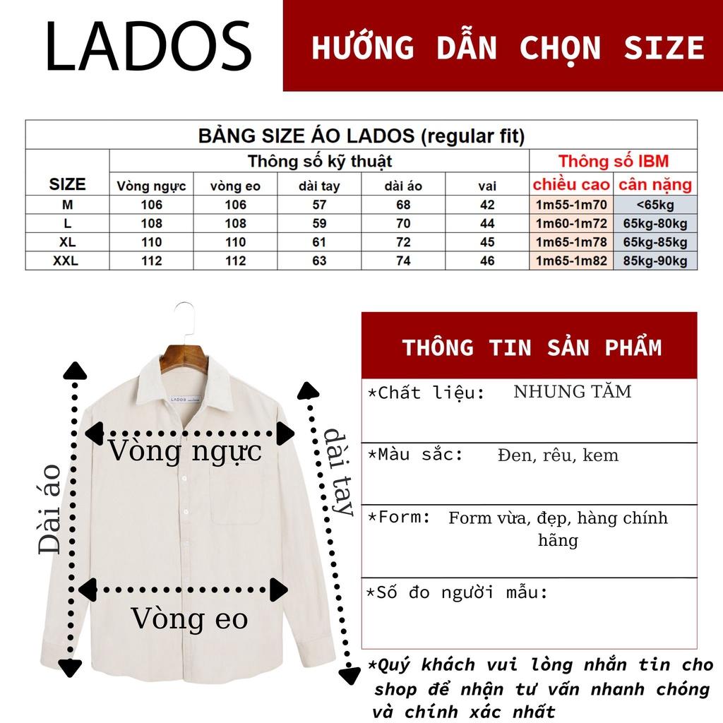 Áo sơ mi khoác tay dài nam nhung tăm form đứng Lados - 8105 trẻ trung, dễ phối đồ, Hàn Quốc