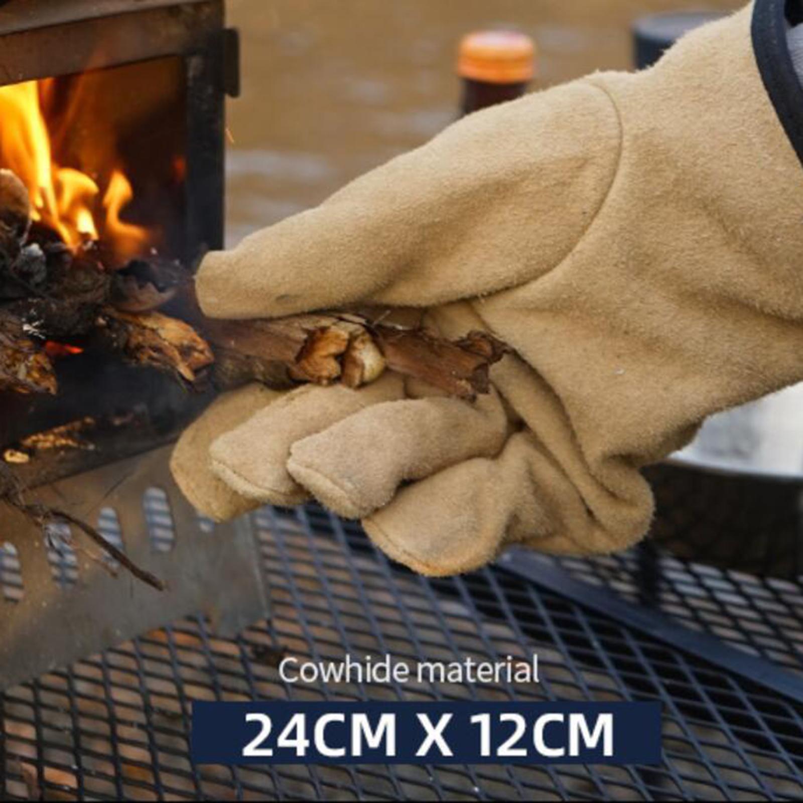 Leather Safety Work Gloves Fire Heat Resistance Gloves BBQ Gardening