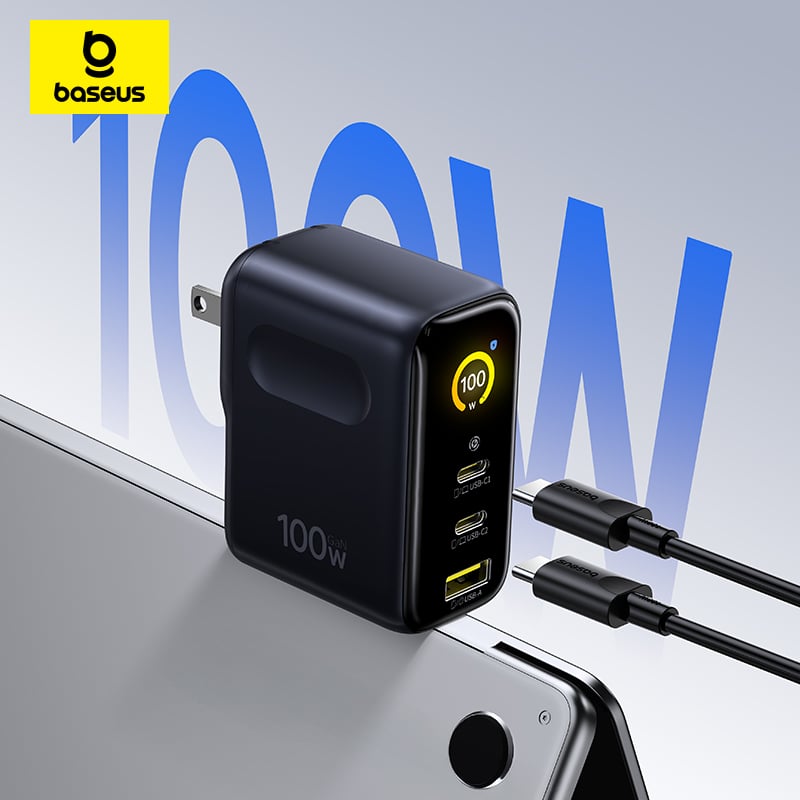 Bộ sạc nhanh Baseus PicoGo AE21 Digital Display Fast Charger 2C+U 100W US Cosmic  Kèm cáp Type-C to Type-C 100W 20V/5A 1.5m - Hàng Chính Hãng