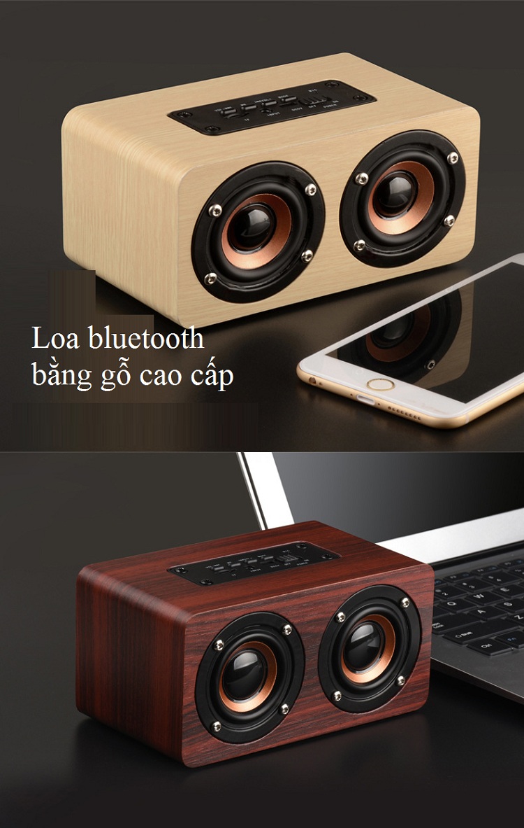 LOA BLUETOOOTH SIÊU TRẤM W5 (Loa đôi - Vỏ hộp gỗ cao cấp) - Hàng Nhập Khẩu