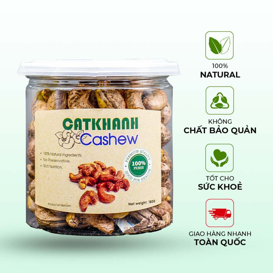 Hạt điều rang muối vỏ lụa Cát Khánh hủ 180gr