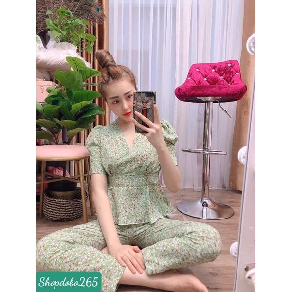 Đồ bộ nữ,đồ ngủ mặc nhà vải lụa họa tiết hoa nhí siêu cưng size 45-57kg.