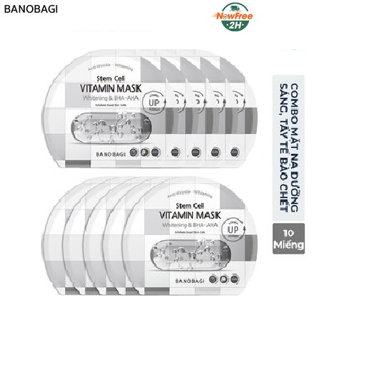 Combo 10 miếng mặt nạ banobagi Stem Cell Vitamin Mask 30mlx1 Whitening & BHA-AHA 2023 -xám mẫu mới