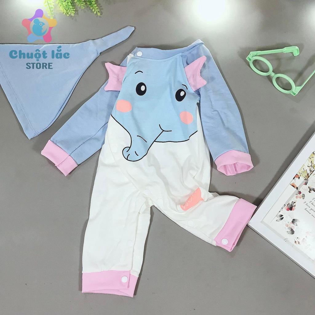 Bộ Đồ Body Dài Tay Cho Trẻ Sơ Sinh Hình Voi Thun Cotton 3kg Đến 12kg MÀu Xanh Hồng