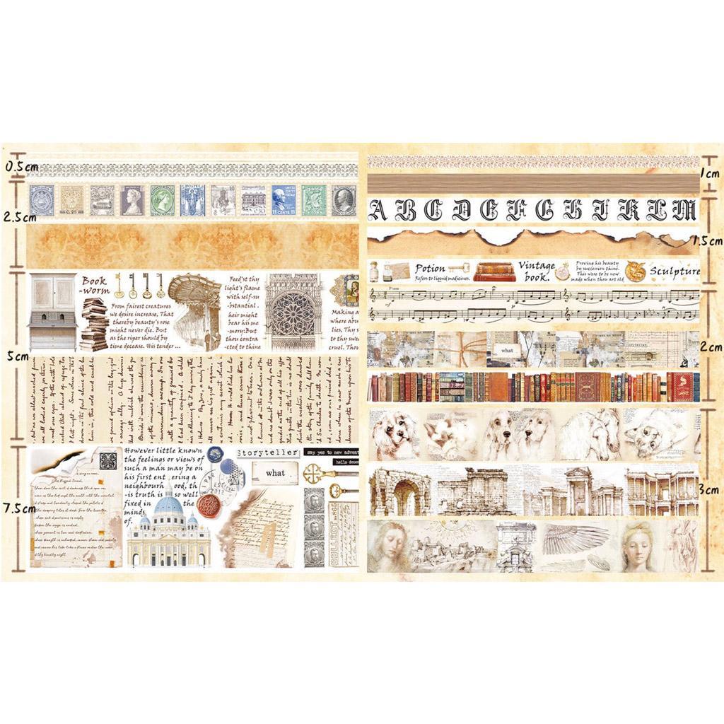 Hộp 18 cuộn washi tape cổ điển khổ từ 7.5cm dùng để trang trí sổ tay vintage