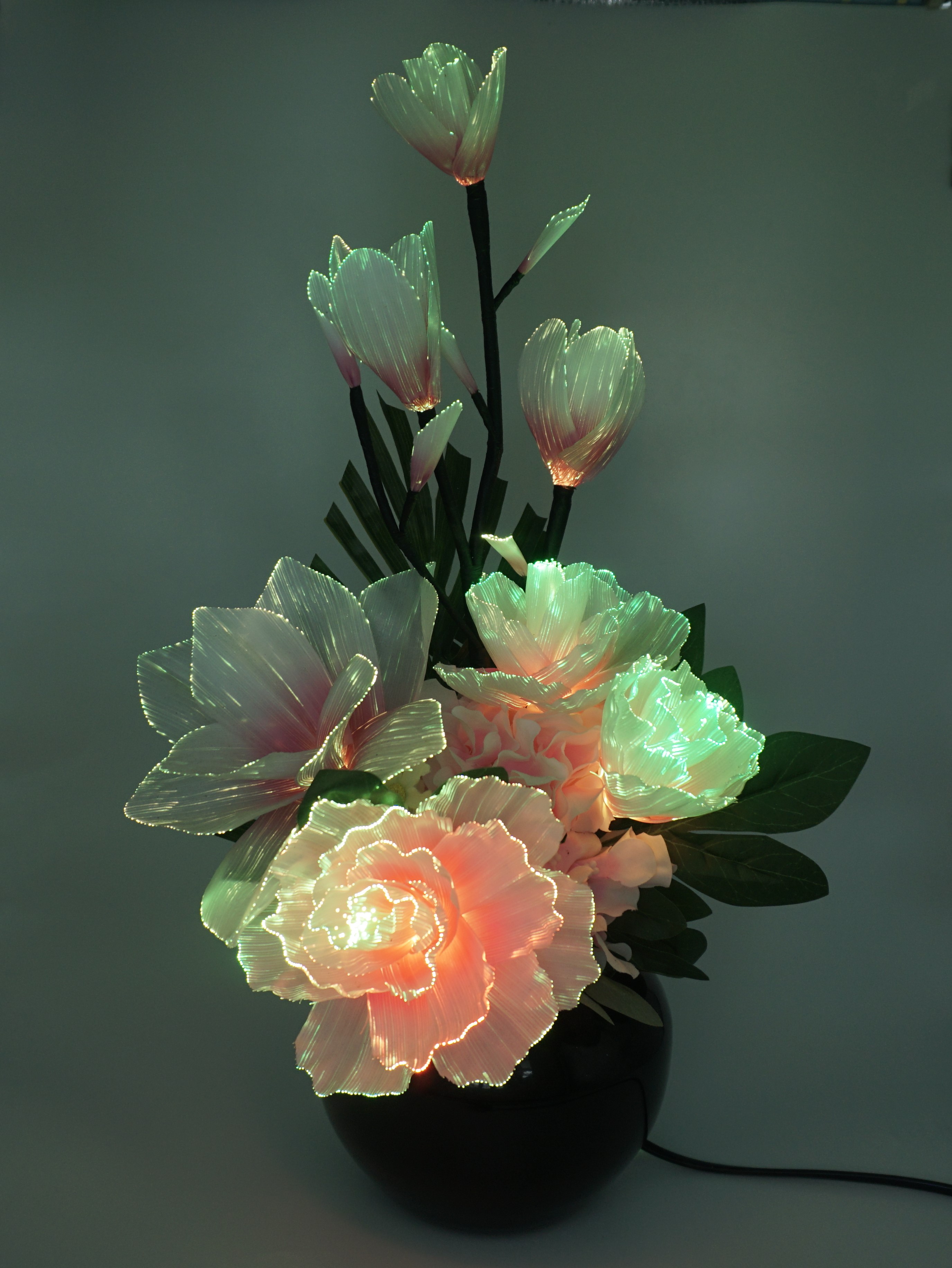 Bình hoa đèn led sợi quang đổi màu - bình hoa trang trí - bình hoa mộc lan cắm điện 220V - BH250