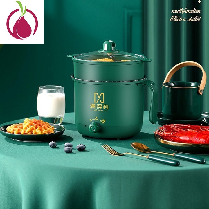 Nồi Lẩu Điện Đa Năng Mini Ca Nấu Mì, Cơm Đa Năng 2 Tầng Kèm Xửng hấp Cao Cấp Núm Xoay 2 Nấc Nhiệt Kèm Giá Hấp 1,8L Hàng Chính Hãng OnionDecor