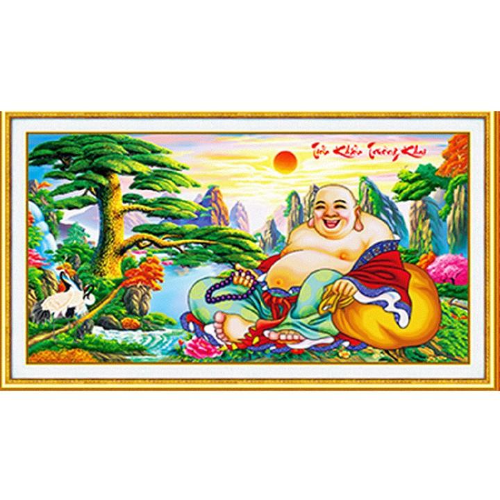 Tranh đá Phật Di Lặc tiếu khẩu trường khai LG1430 - kích thước: 150 * 85cm.