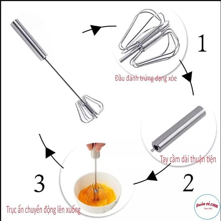Cây Đánh Trứng Inox NHẤN XOAY TỰ ĐỘNG Chính Hãng TOKDODO