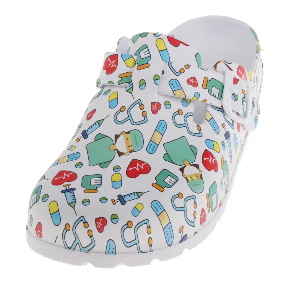 WOMENS PRINT NURSING SHOES WORK SHOES BEACH CLOGS SLIPPERS 36 37