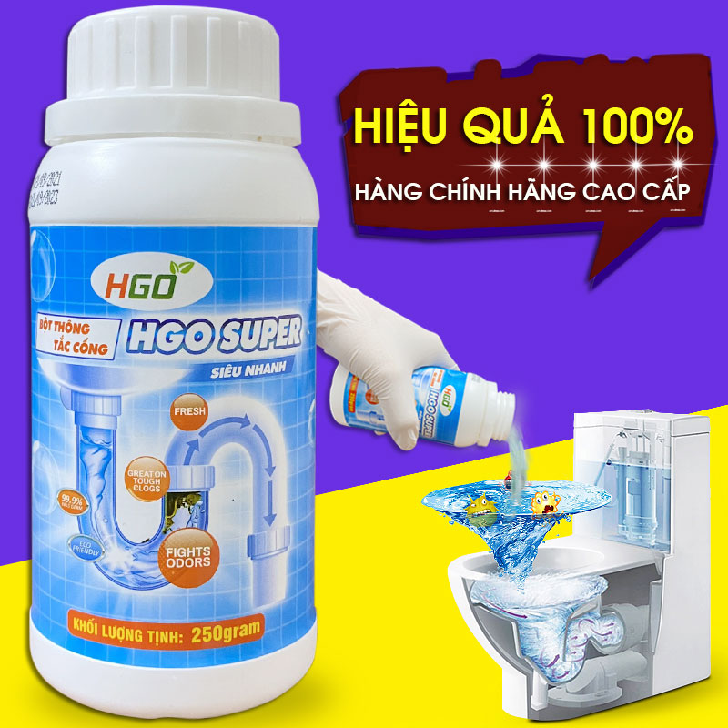 Bột thông cống cực mạnh HGO SUPER bột thông bồn cầu, bồn rửa bát, đường ống, chai 250gram