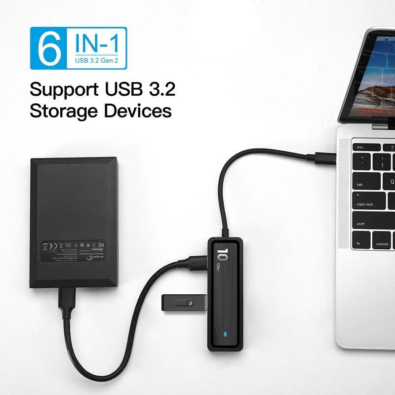 Bộ Chia 10 Gdps 6 Trong 1 USB Type-C Sang 4X USB 3.2 Gen 2 10Gbps Siêu Tốc Độ Cao SD 2.0 TF 2.0