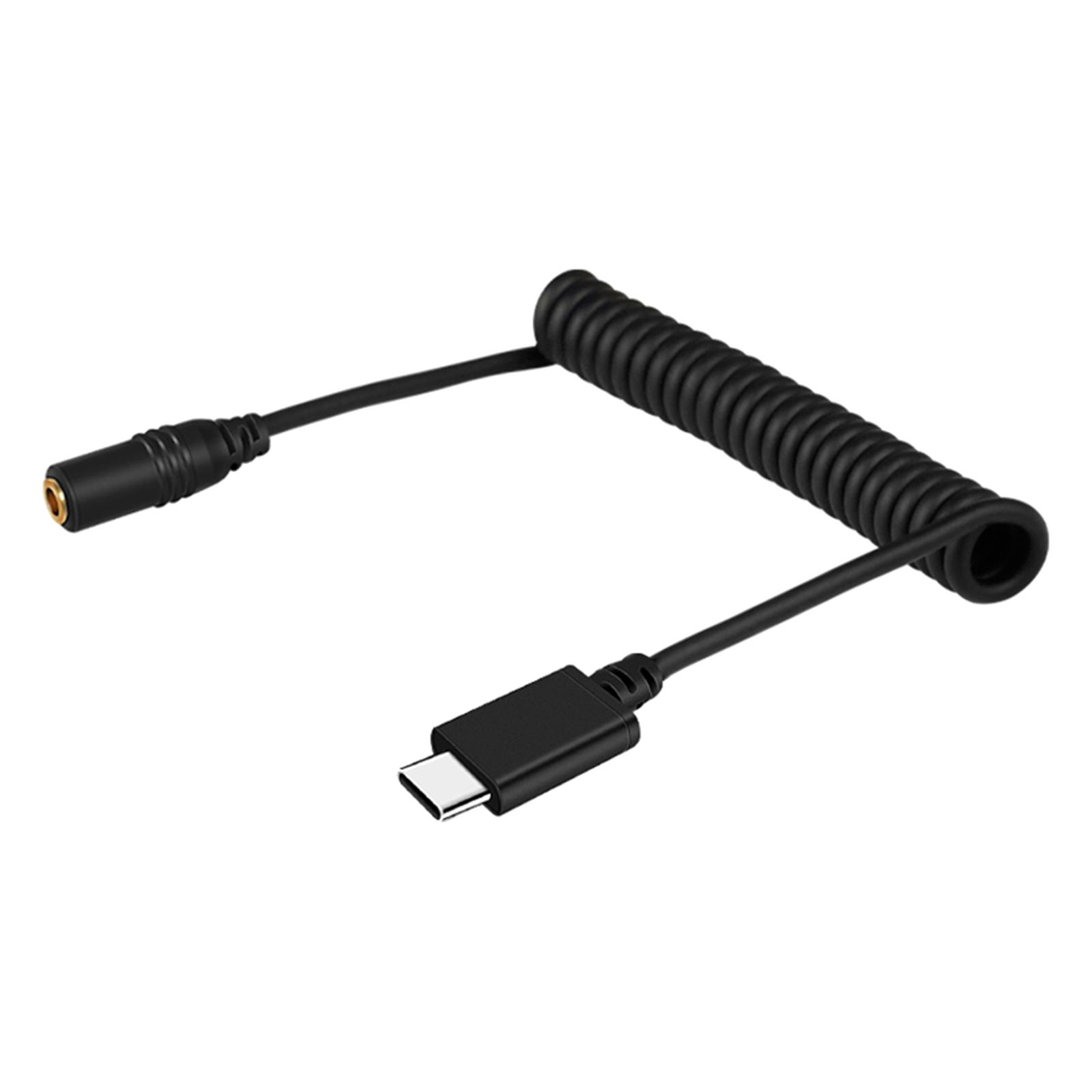 Audio Cellphone 3.5mm TRRS to USB-C Male Live Microphone Audio Adapter Coiled Cord for Samsung Easy to Use 100cm