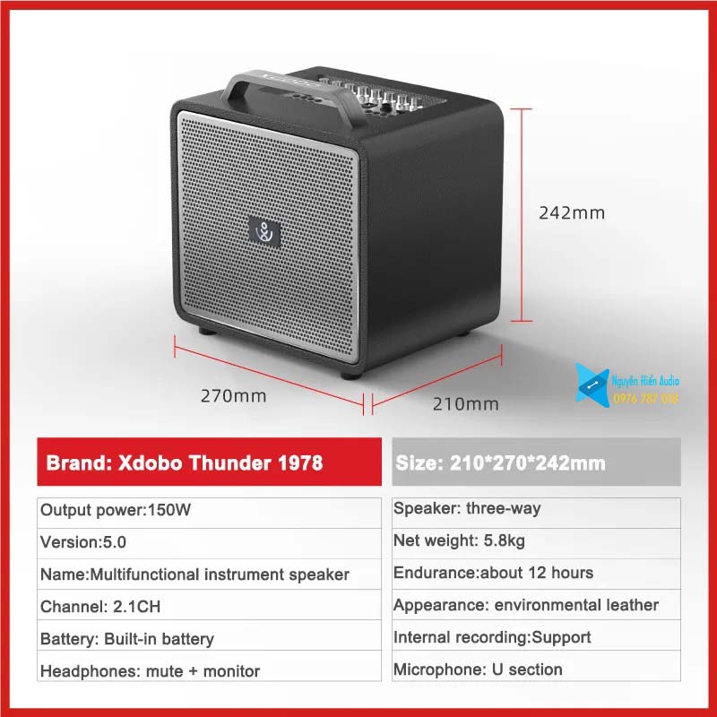 Loa di động Xdobo Thunder 1978 Bluetooth 5.0 bản tiếng anh kèm balo hàng chính hãng