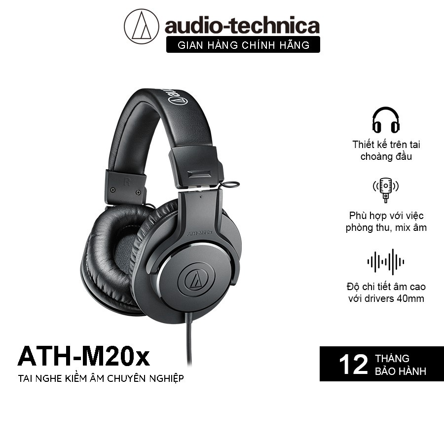 Tai Nghe Chụp Tai Audio Technica ATH-M20X Professional Hifi - Hàng Chính Hãng