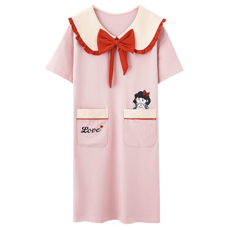 Đầm Ngủ cotton Mỏng Dáng Rộng Cổ Tròn Thắt Nơ Thời Trang Mùa Hè Cho Nữ