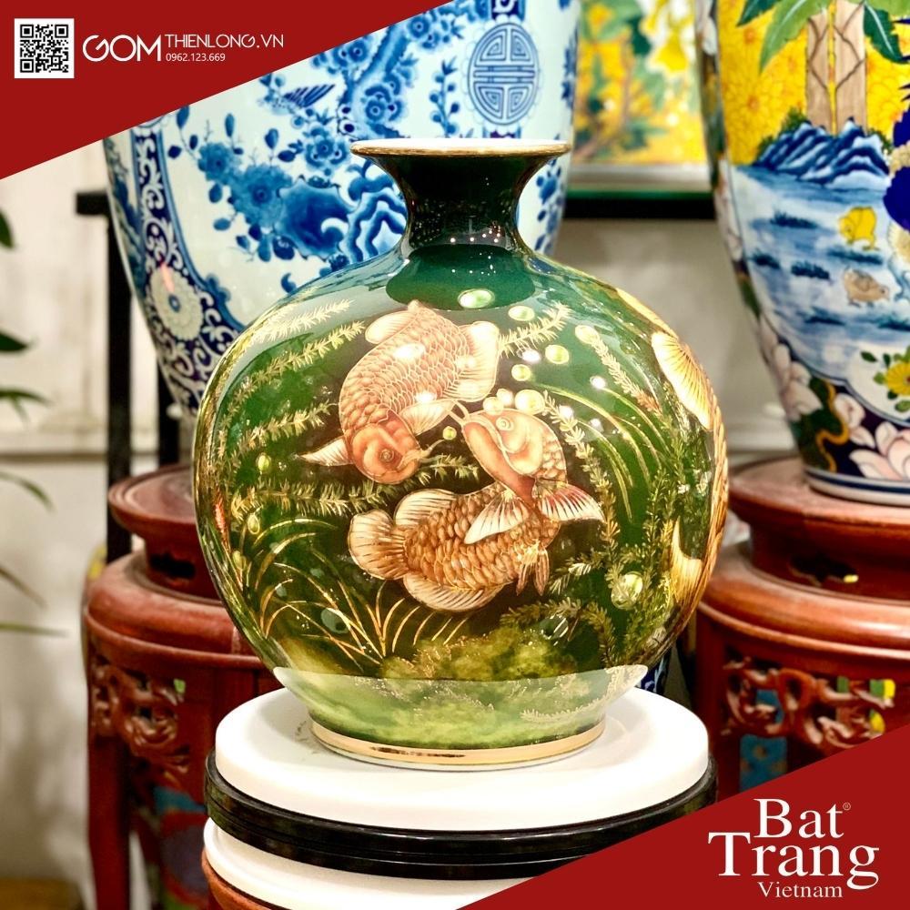 Bình Hút Tài Lộc 3D Vẽ Vàng Ngũ Kim Long - Bình Hút Lộc Bát Tràng - Gốm Thiên Long