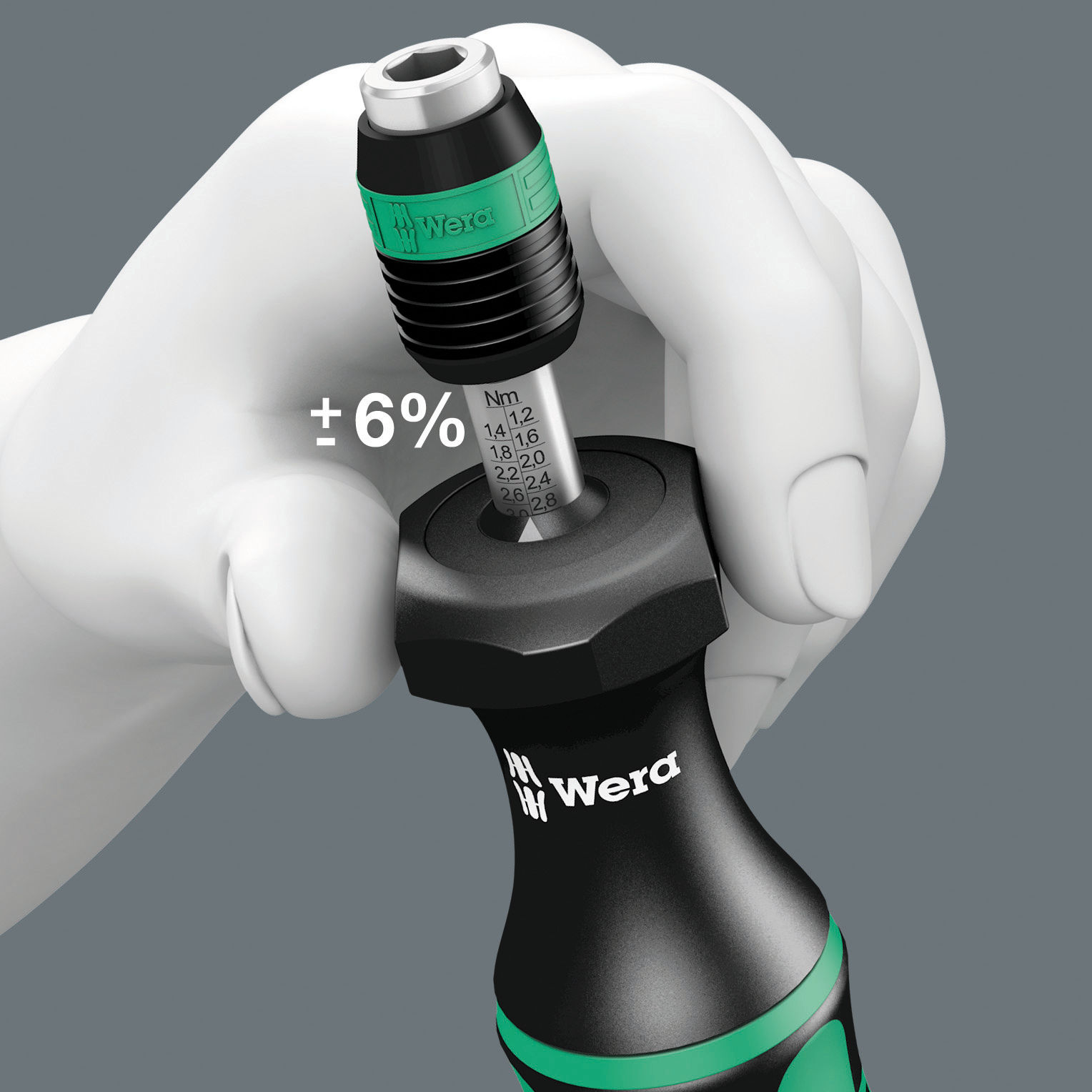 Tua vít cân chỉnh lực Wera 05074700001 7440 dải lực 0,3 - 1,2 Nm với đầu vào tháo lắp nhanh 1/4"