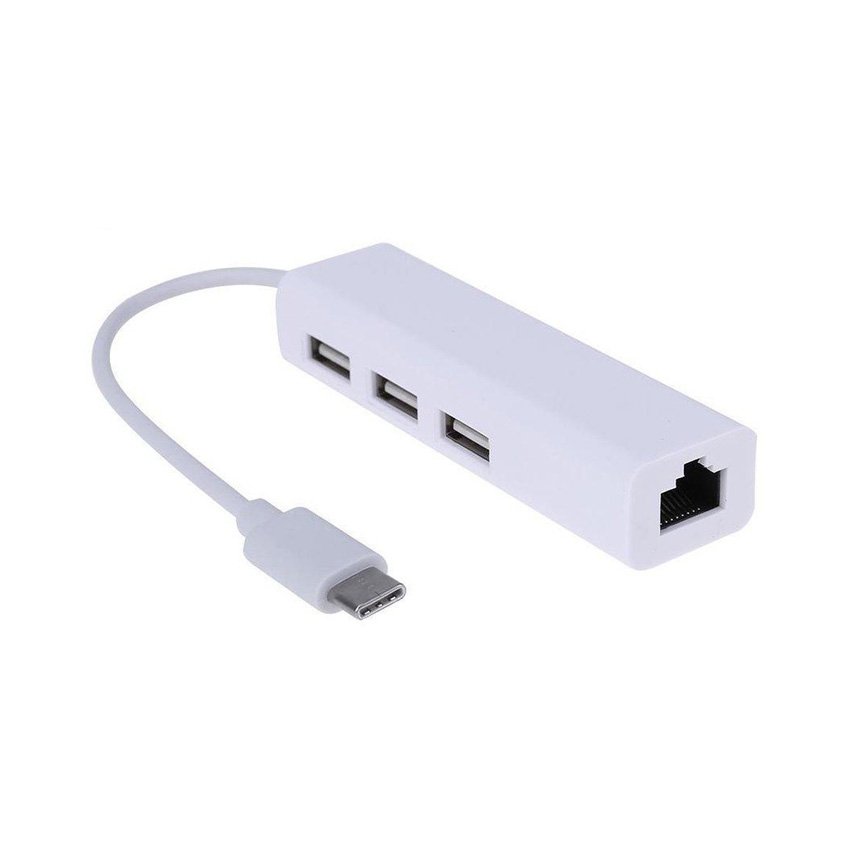 Cáp chuyển đổi USB-C/Type-C sang Lan  RJ45 cho laptop, Macbook, điện thoại hỗ trợ 3 cổng USB - Hàng nhập khẩu