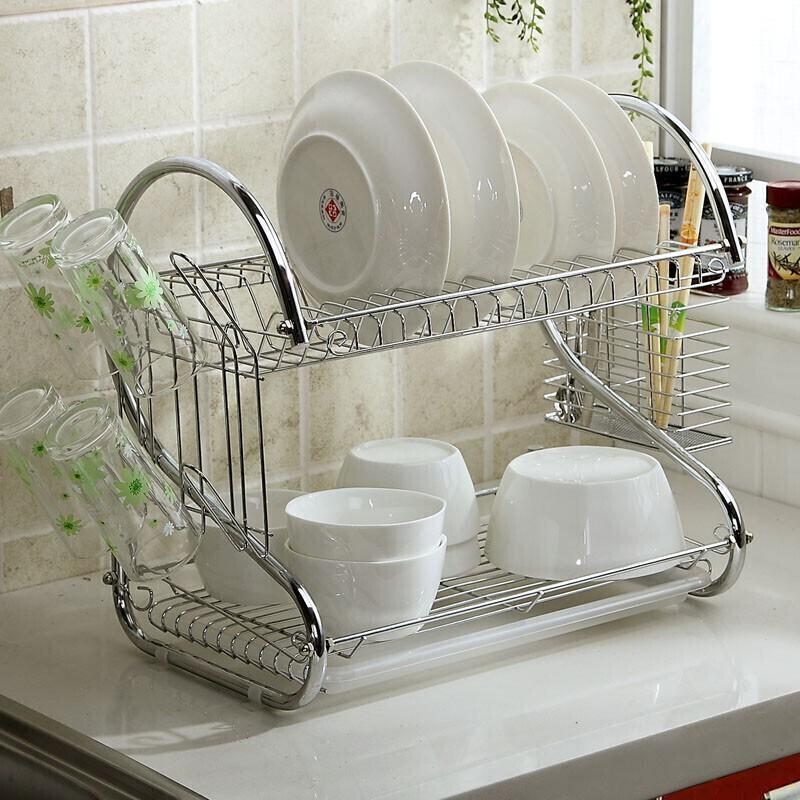 Kệ Đựng Chén Dĩa Inox 2 Tầng Chữ S