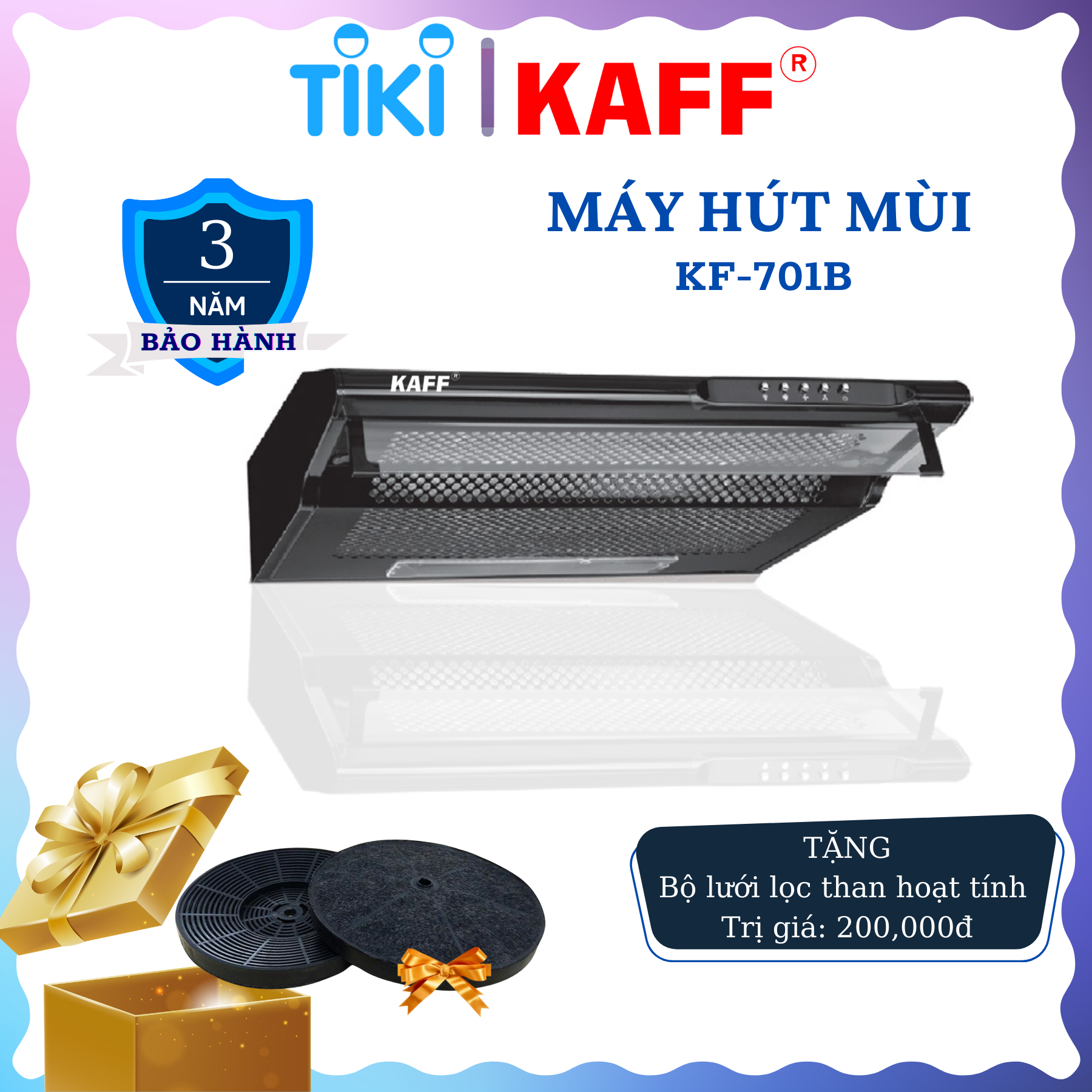 Máy hút mùi cổ điển màu đen 700mm KAFF KF_701B Tặng bộ lọc than thay thế _ Hàng Chính Hãng