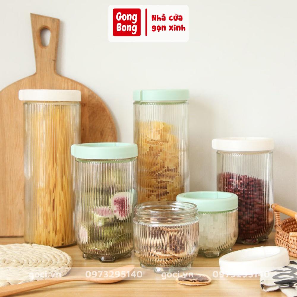 Lọ thủy tinh đựng thực phẩm vân sọc nắp kín hũ gia vị đồ khô nhà bếp chống ẩm mốc bảo quản nguyên liệu đồ ăn cao cấp