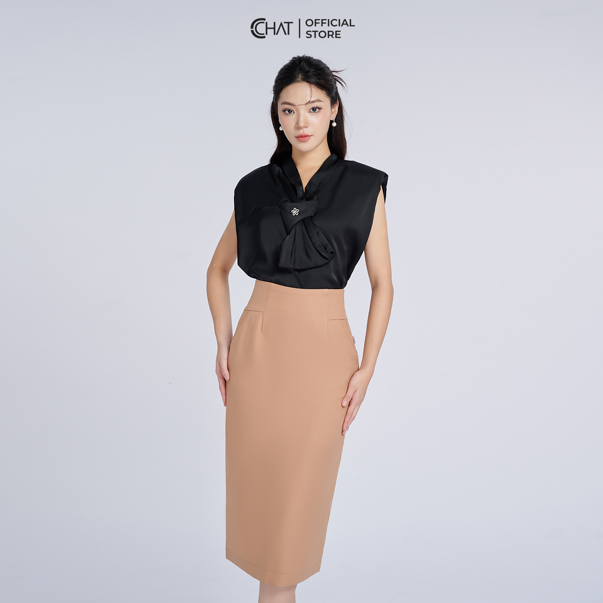 Áo Kiểu Nữ Cổ Nơ Dáng Suông Chất Lụa Cao Cấp Mềm Mịn 53ASL2003ST