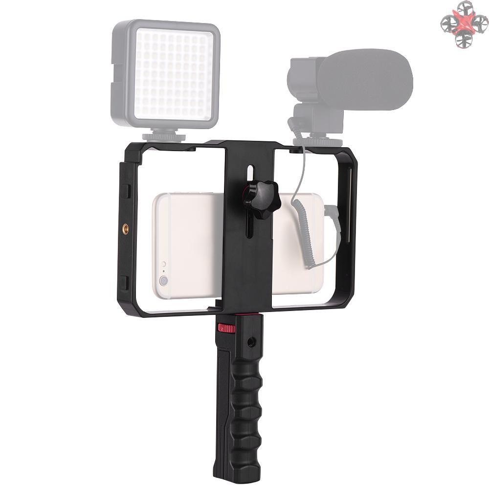 CTOY Portable Smartphone Video Rig Handheld Phone Stabilizer Grip Cage with Phone Holder 3 Cold Shoe Mounts Handle for iPhone Xs/Xs Max/XR/X/8 for Samsung Xiaomi Huawei