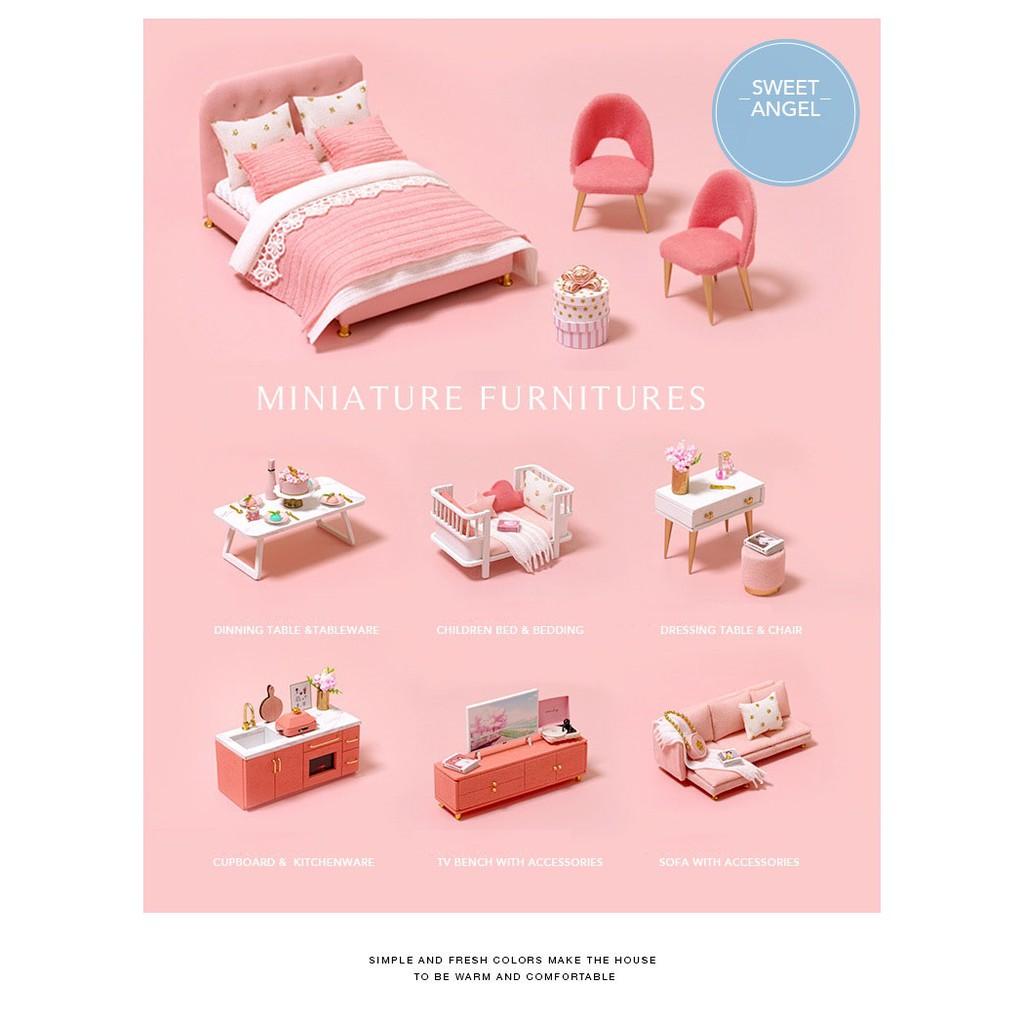 Mô hình nhà búp bê DIY Doll House Miniature_ HAPPY MOMENT _Tặng TẤM CHE BỤI + KEO