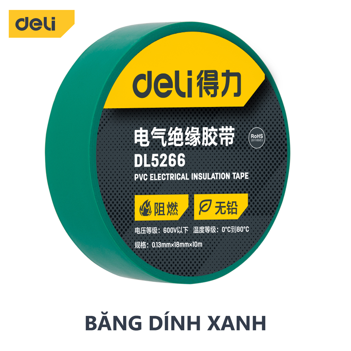 Băng Dính Cách Điện Deli - Chất Liệu Chống Cháy Hiệu Quả - Sử Dụng An Toàn Cho Gia Đình - EDL5261