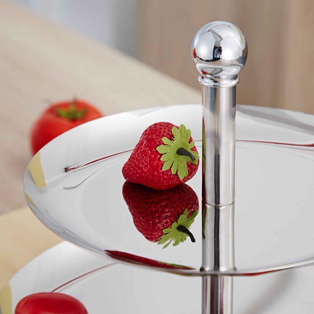2 Tier Stainless Steel Cake Stand Fruit Plate Wedding Birthday Party Decor