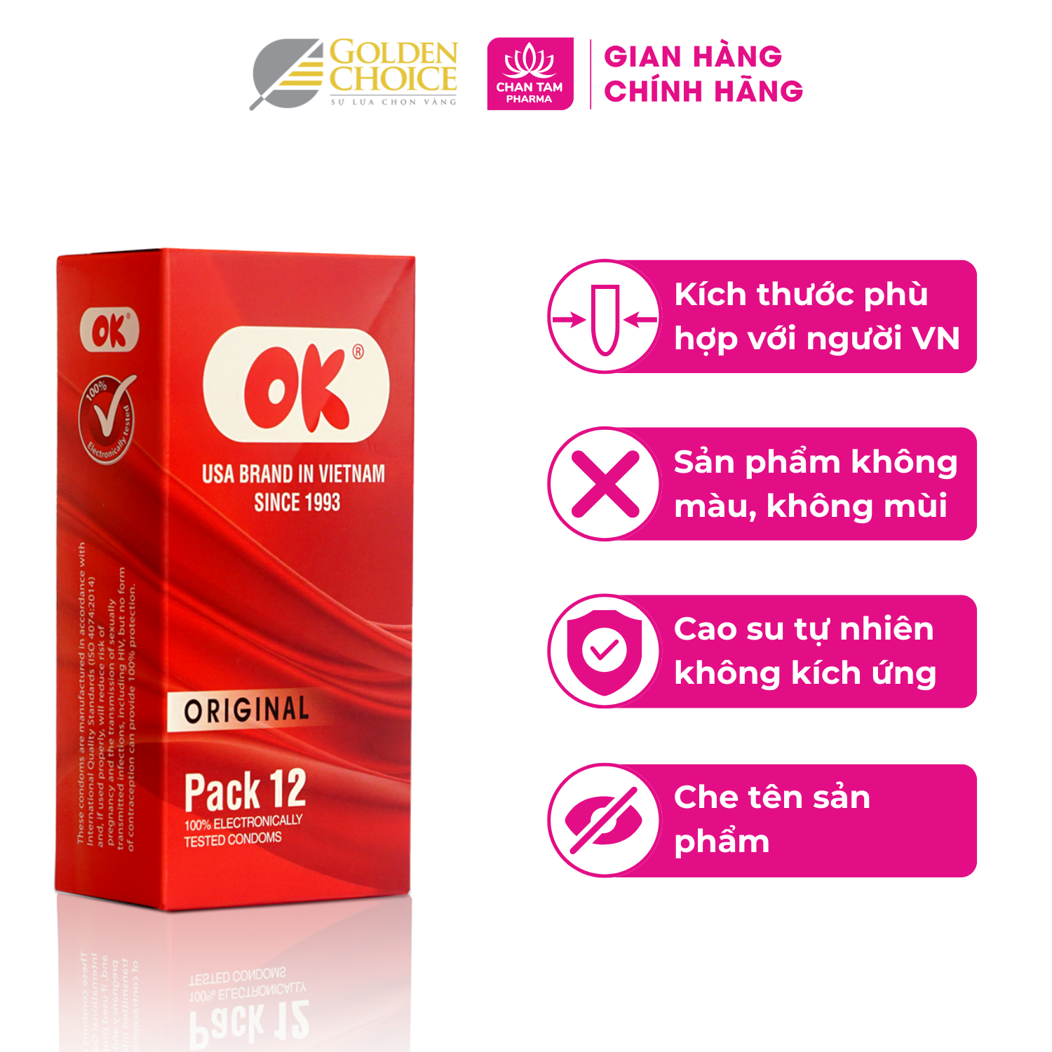 [Chính Hãng] Bao Cao Su Không Mùi OK Original Hộp 144 Cái - Pack 12