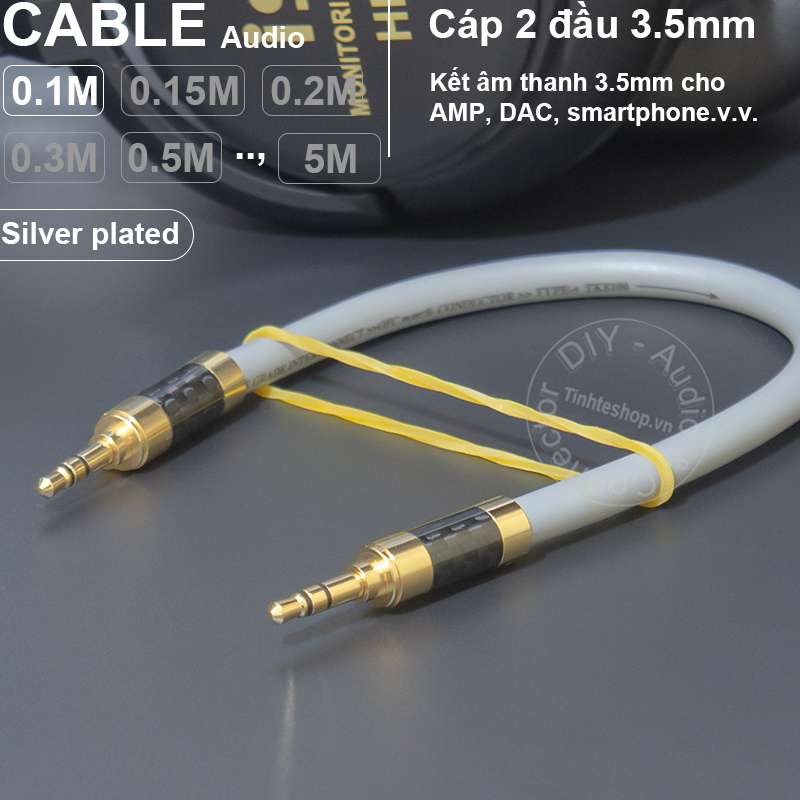 Cáp 3.5mm AUX ngắn cho AMP DAC DIY lõi đồng mạ bạc - 5N . silver plated copper core 3.5mm stereo audio cable
