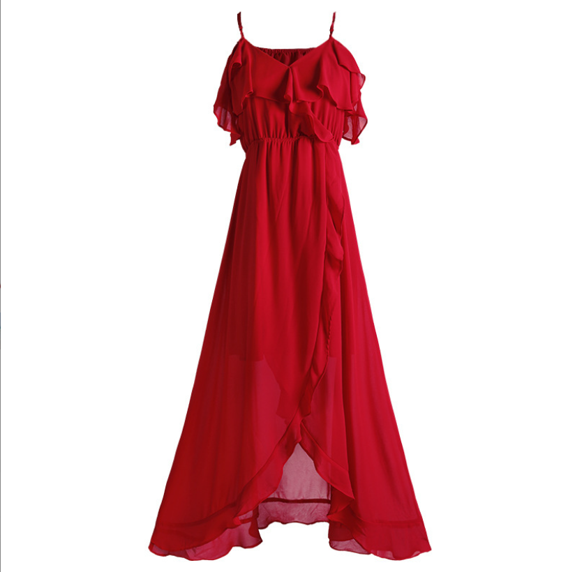 Váy Maxi Rớt Vai Màu Đỏ Đẹp