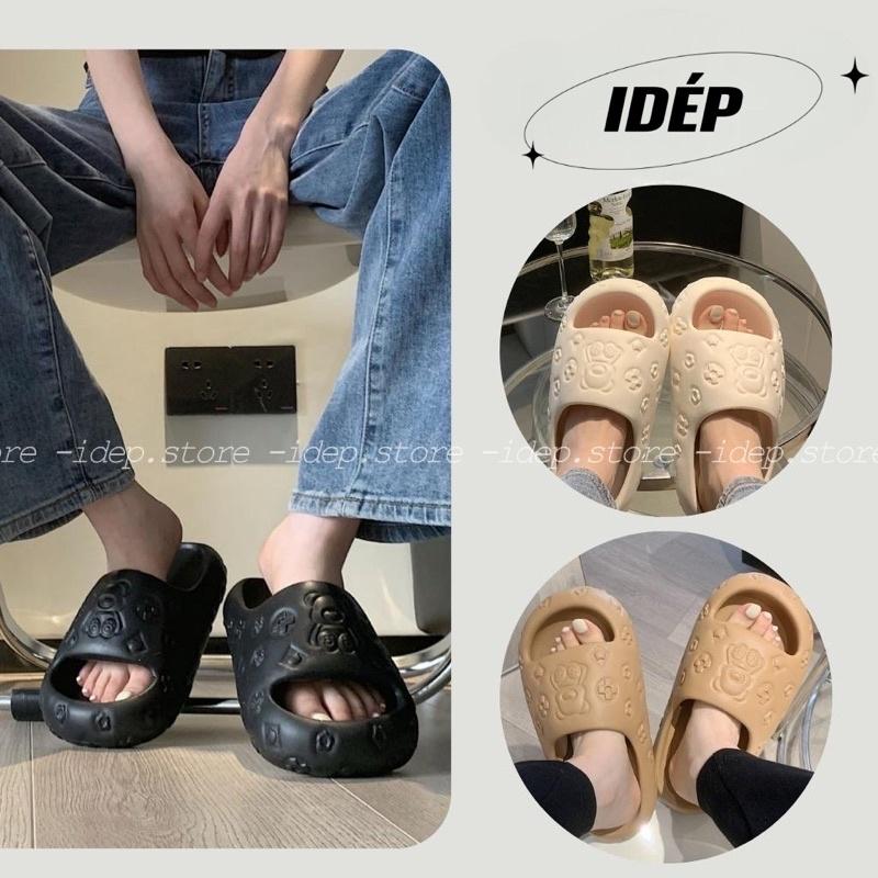 Dép bánh mì BÉO in nổi hình Gấu cao 4cm nữ quai ngang chất cao su mềm chống trơn iDÉP- DL268