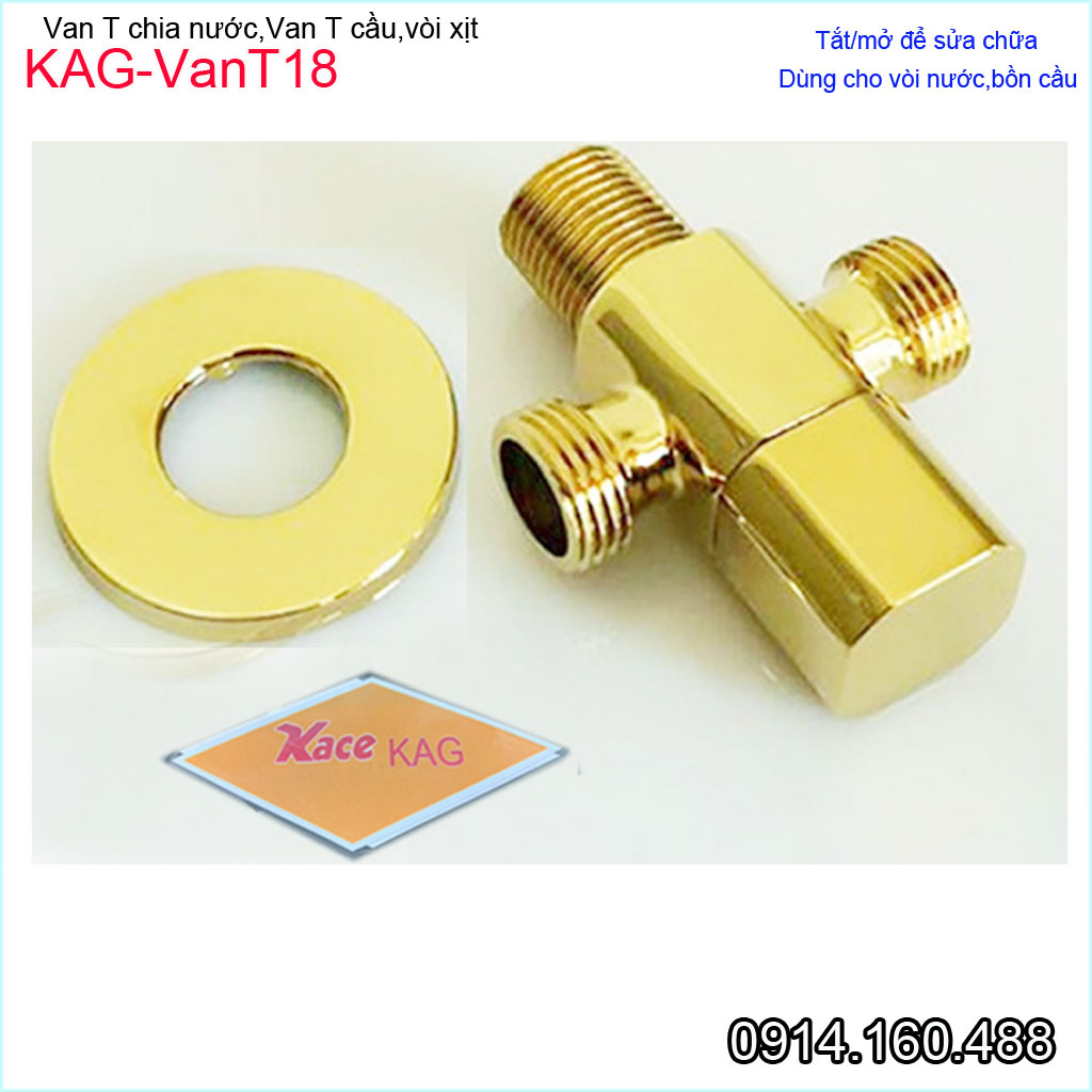 Van T chia nước màu vàng KAG-VanT18, van khóa vòi xịt bồn cầu D21 giảm áp lực sản phẩm cao cấp sang trọng siêu bền