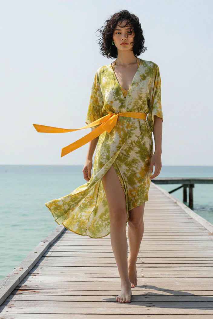 Áo Khoác Kimono Lụa Tơ Tằm Loang Màu Vân Kim Top247 Thời trang thiết kế Hity