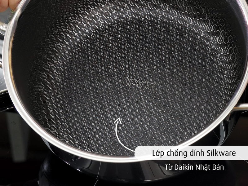 Nồi nông inox iMat Blackcube 22cm, Cao 9.8cm, Thể tích 3.2l, Phủ chống dính Daikin-Nhật Bản thế hệ mới
