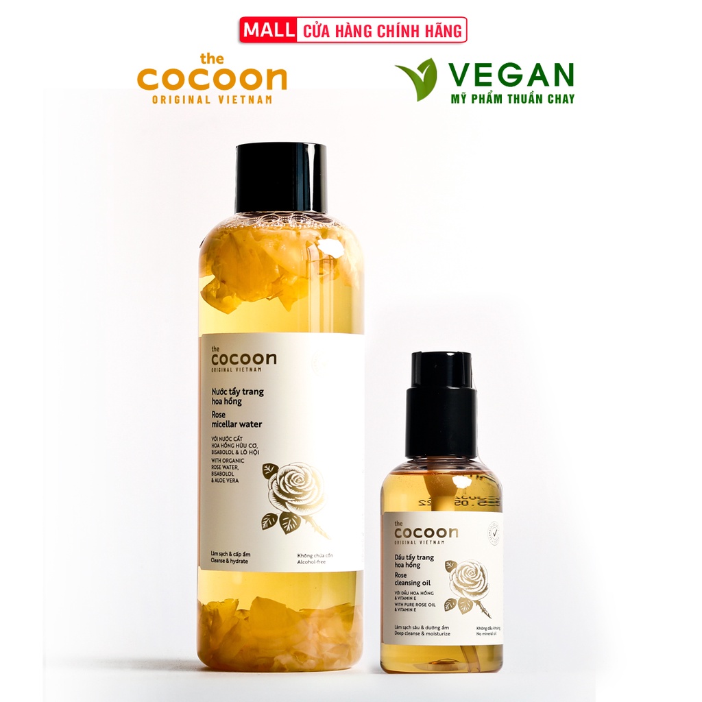 Combo Nước tẩy trang hoa hồng Cocoon 500ml + Dầu tẩy trang hoa hồng Cocoon 140ml