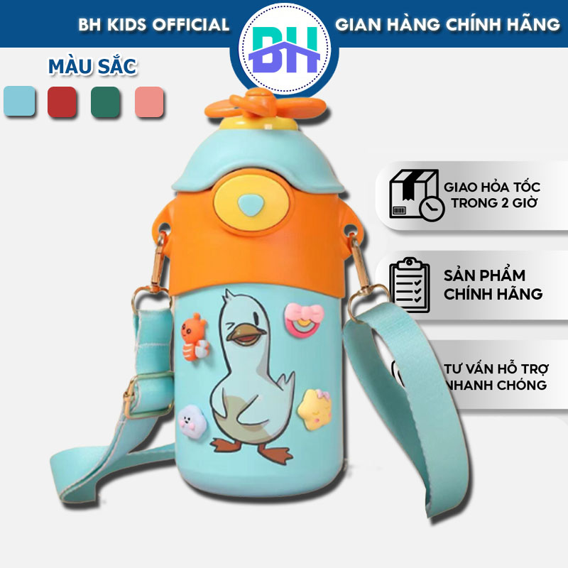 Bình nước giữ nhiệt 500ml BH Kids, Inox 304, tặng kèm stick 2D, 3D, có nắp chong chóng ngộ nghĩnh dễ thương - BHS95