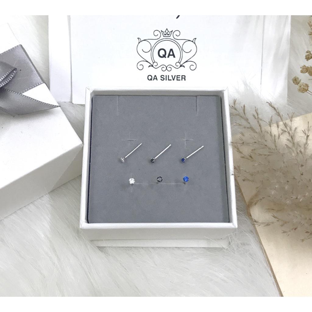 Bông tai bạc 925 nụ đá nhỏ nam nữ 4 chấu khuyên mini trắng đen xanh S925 MINIMAL Silver Earrings QA SILVER EA200603