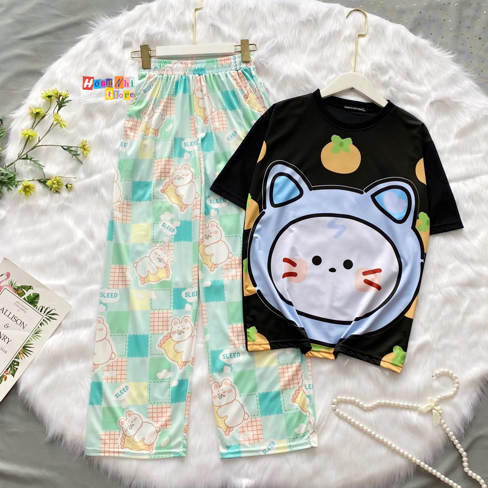 Quần Hoạt Hình Dài Gấu Trắng Ngủ Ống Rộng Cartoon Pant V2 Oversize Ulzzang Unisex - MM