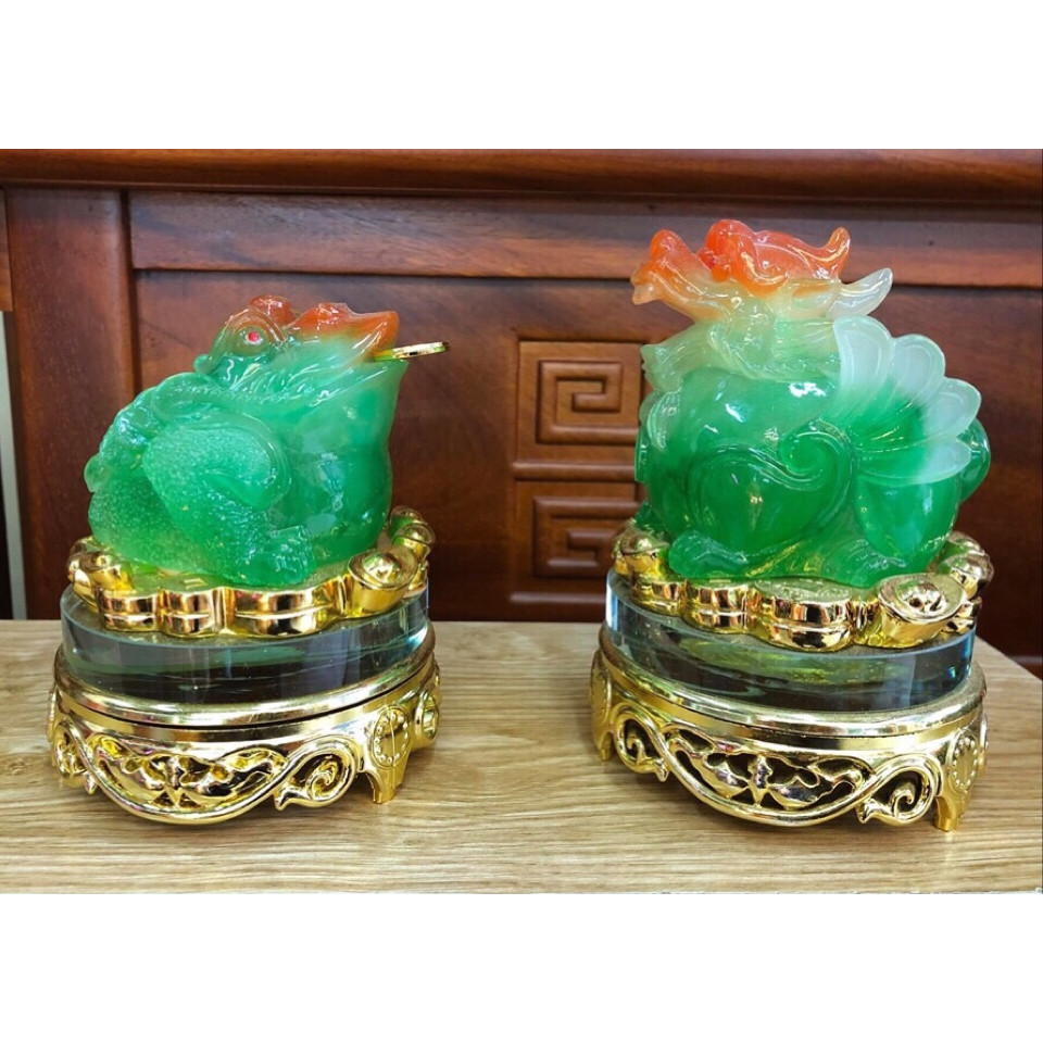 Bộ đôi Cóc + Tỳ hưu phong thuỷ - chất liệu giả ngọc đẹp tinh xảo