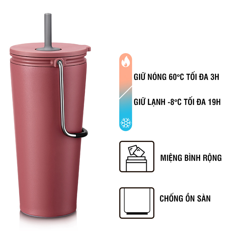 Bình giữ nhiệt có ống hút Lock&amp;Lock Bucket Tumbler with Straw LHC4268 540ml - Màu