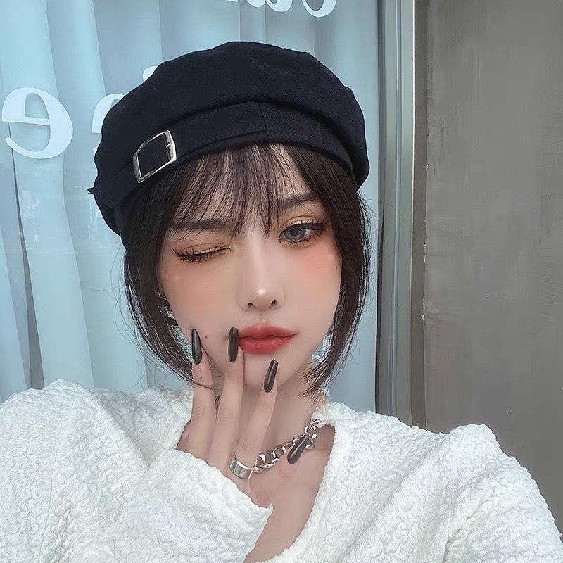 Mũ Beret nữ KHUY kim loại màu đen phong cách Hàn Quốc 2022