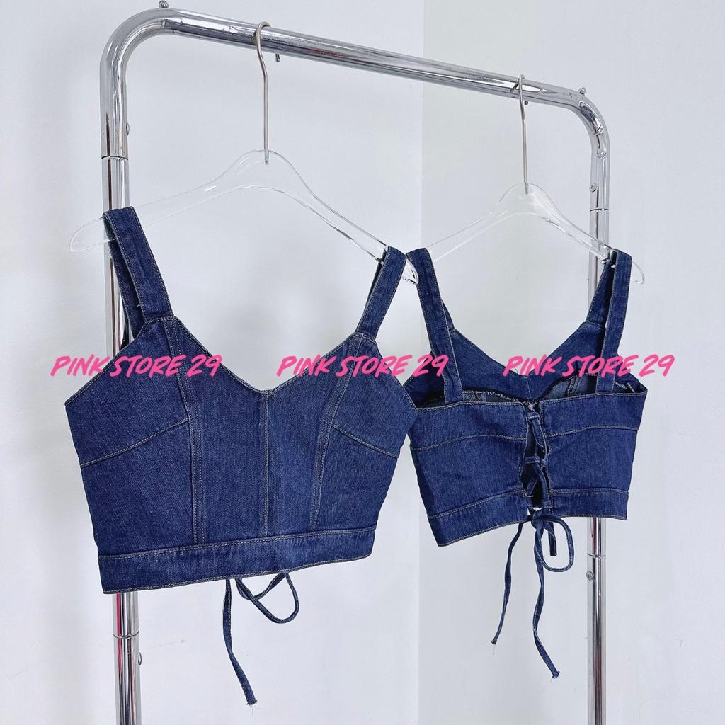 Áo croptop jean 2 dây bản to PINKSTORE29 kiểu dây buộc sau lưng, phong cách quyến rũ A5631
