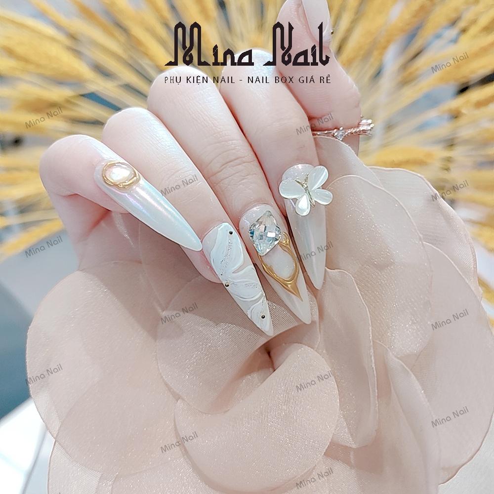 Nail Box Móng Úp Thiết Kế Đo Size Theo Yêu Cầu Tráng Gương Mix Charm Đá Khối Cô Dâu NB012 290