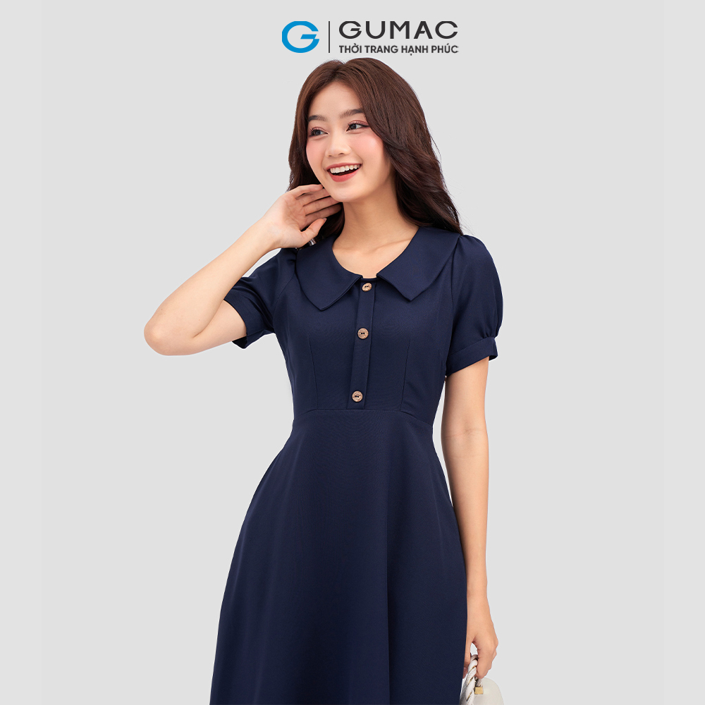 Đầm xòe GUMAC LD1208 phối cổ đính nút thanh lịch